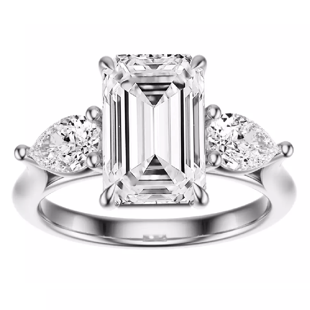 IGI 3.50 CT F VS2 Emerald Cut Solar Diamond Engagement Ring 14K White Gold - Future Jewelry