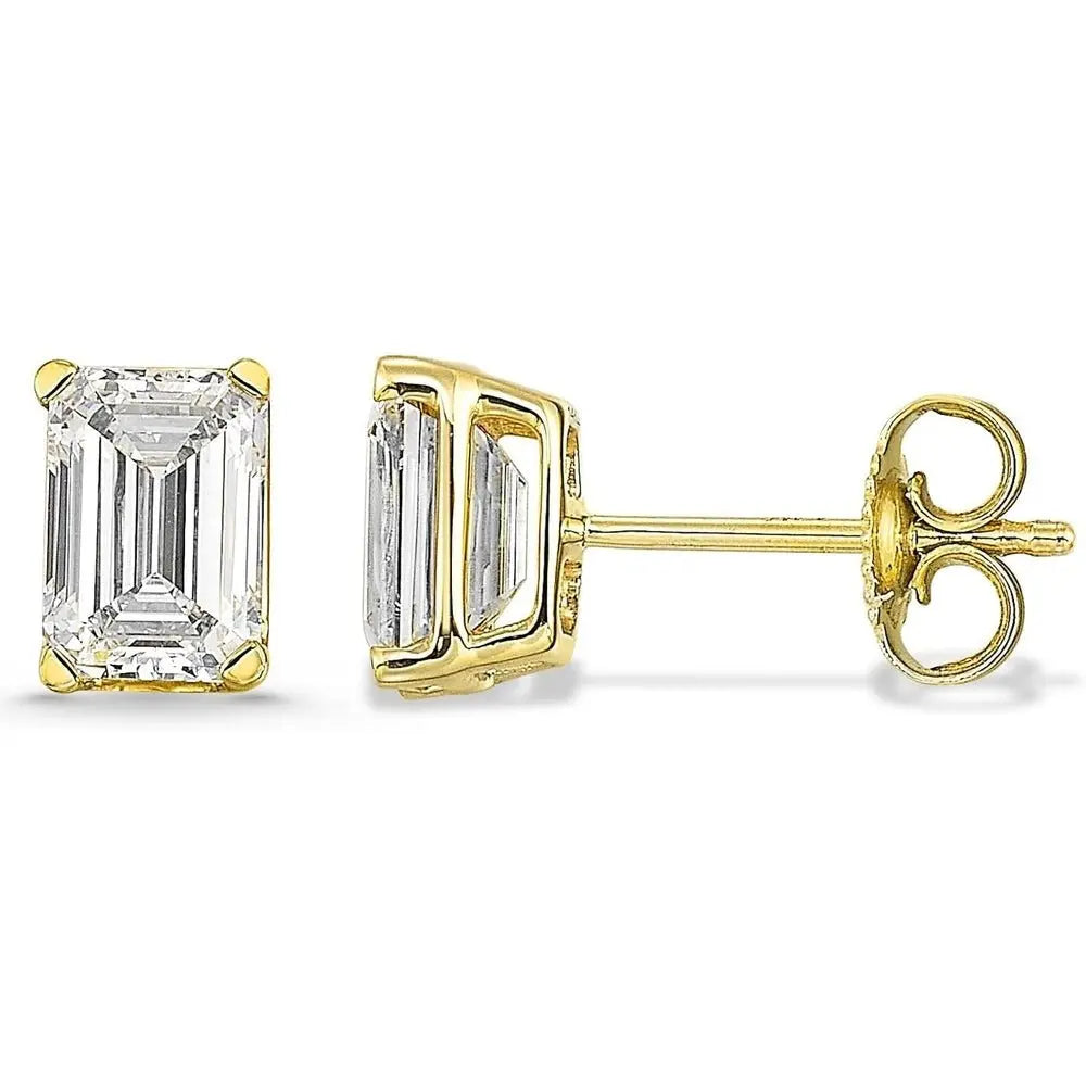 IGI Certified 1/2 to 4 Carat Emerald Cut Lab Grown Diamond Fancy Shape Stud Earrings for Women in 14k Gold Push Back Studs - Future Jewelry