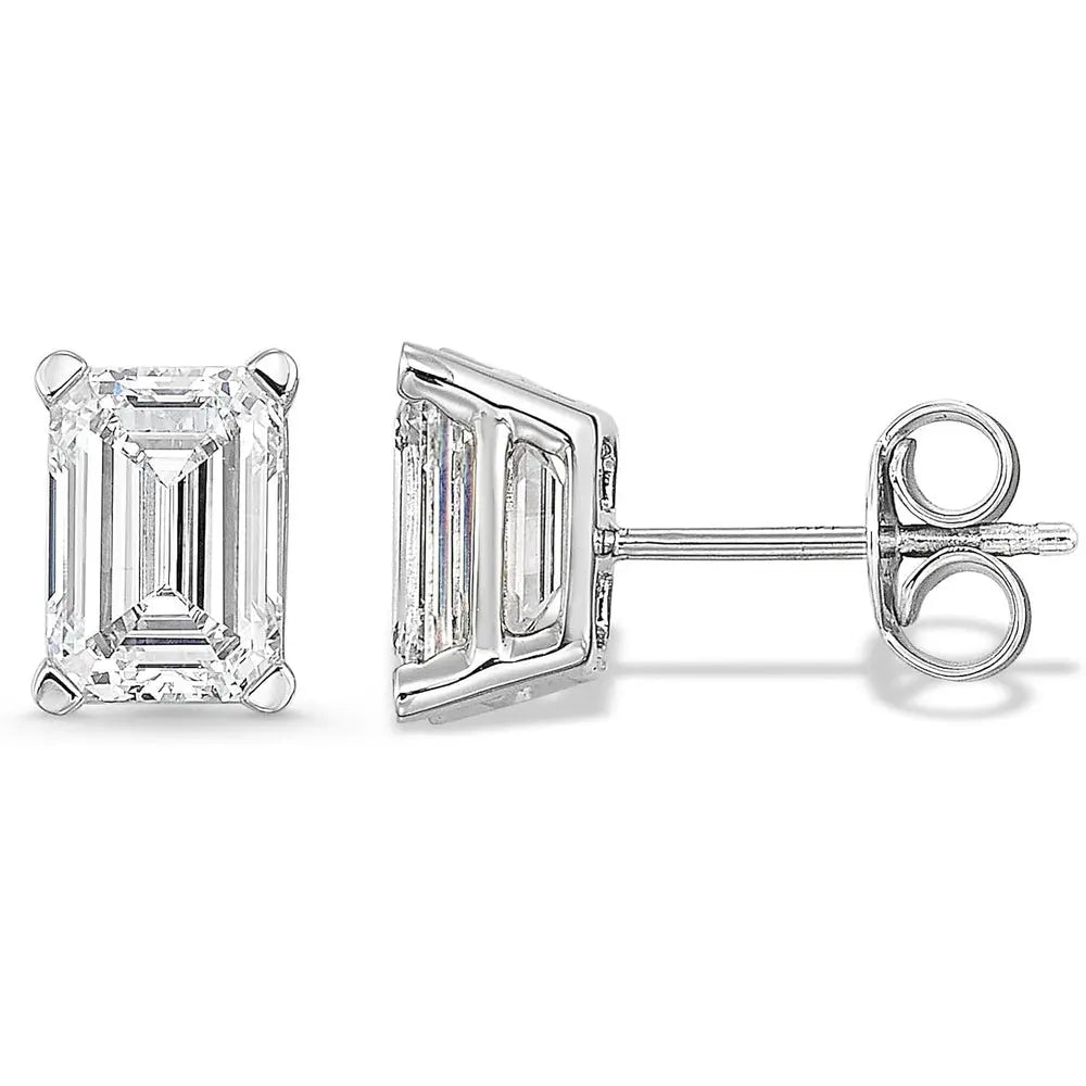IGI Certified 1/2 to 4 Carat Emerald Cut Lab Grown Diamond Fancy Shape Stud Earrings for Women in 14k Gold Push Back Studs - Future Jewelry