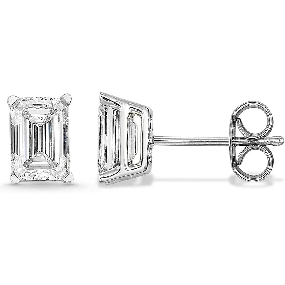 IGI Certified 1/2 to 4 Carat Emerald Cut Lab Grown Diamond Fancy Shape Stud Earrings for Women in 14k Gold Push Back Studs - Future Jewelry