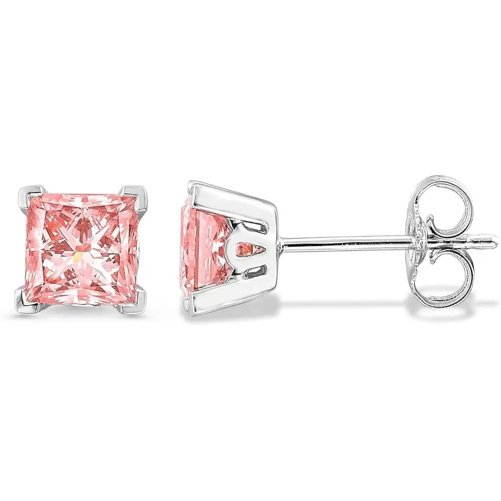 2 Carat Blue Princess Cut Lab Diamond Stud Earrings in 14K White Gold, IGI Certified - Future Jewelry