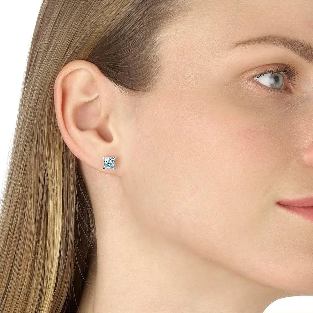 2 Carat Blue Princess Cut Lab Diamond Stud Earrings in 14K White Gold, IGI Certified - Future Jewelry