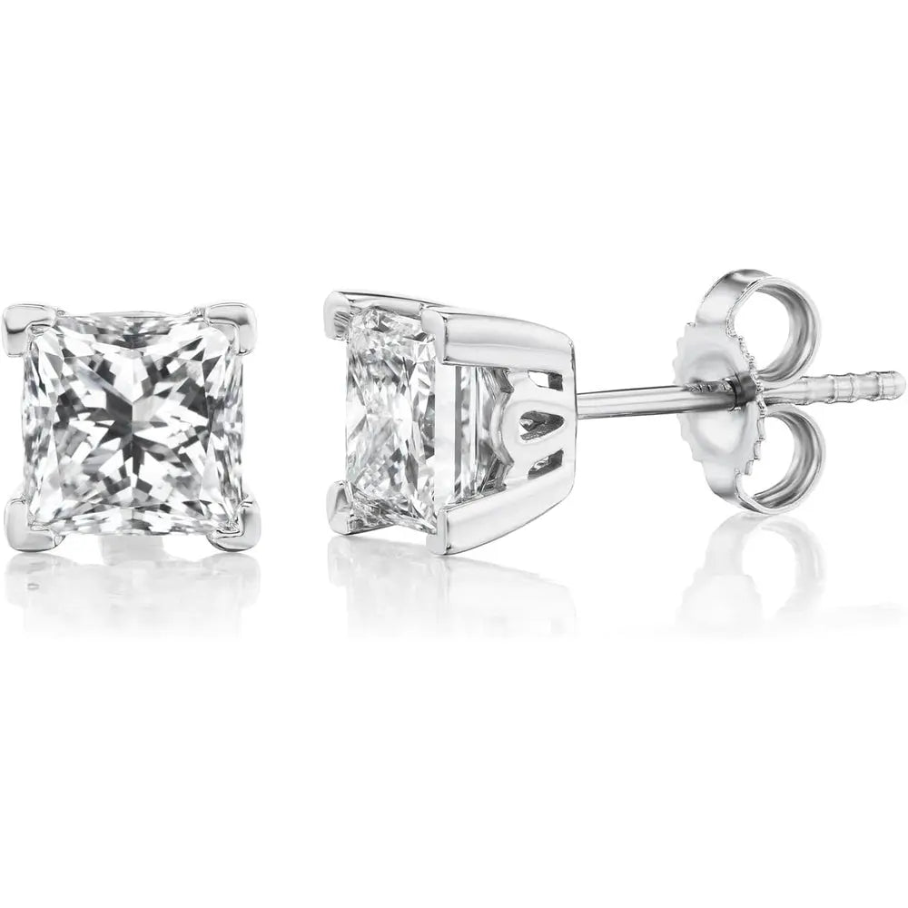 2 Carat Blue Princess Cut Lab Diamond Stud Earrings in 14K White Gold, IGI Certified - Future Jewelry