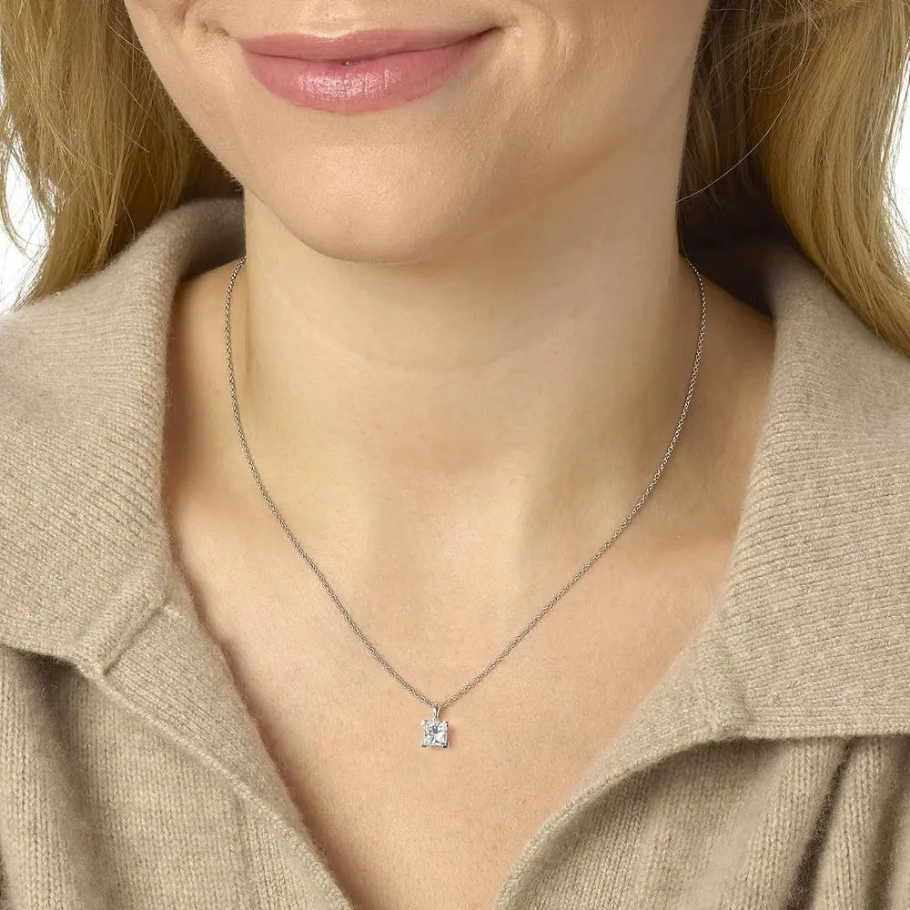 IGI Certified 1/4 to 3 Carat Princess Cut Lab Grown Diamond Square Solitaire Pendant Necklace for Women I 16 to 18 Inch Adjustable Chain - Future Jewelry