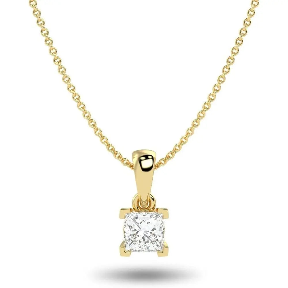 IGI Certified 1/4 to 3 Carat Princess Cut Lab Grown Diamond Square Solitaire Pendant Necklace for Women I 16 to 18 Inch Adjustable Chain - Future Jewelry