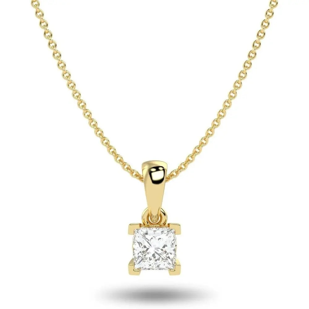 IGI Certified 1/4 to 3 Carat Princess Cut Lab Grown Diamond Square Solitaire Pendant Necklace for Women I 16 to 18 Inch Adjustable Chain - Future Jewelry