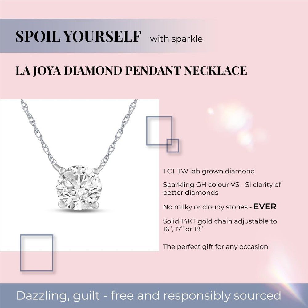 La Joya 1 Carat Diamond Necklaces for Women | GH VS/SI Lab Grown Solitaire Diamond Necklace Pendants | Solid Gold Chain Included | Variety of Shapes to Choose From - Future Jewelry