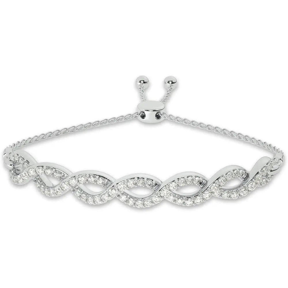 Lab Grown Diamond Bracelets for Women | 1/4 - 1 Carat White Gold Silver Adjustable Bolo Diamond Bracelet - Future Jewelry