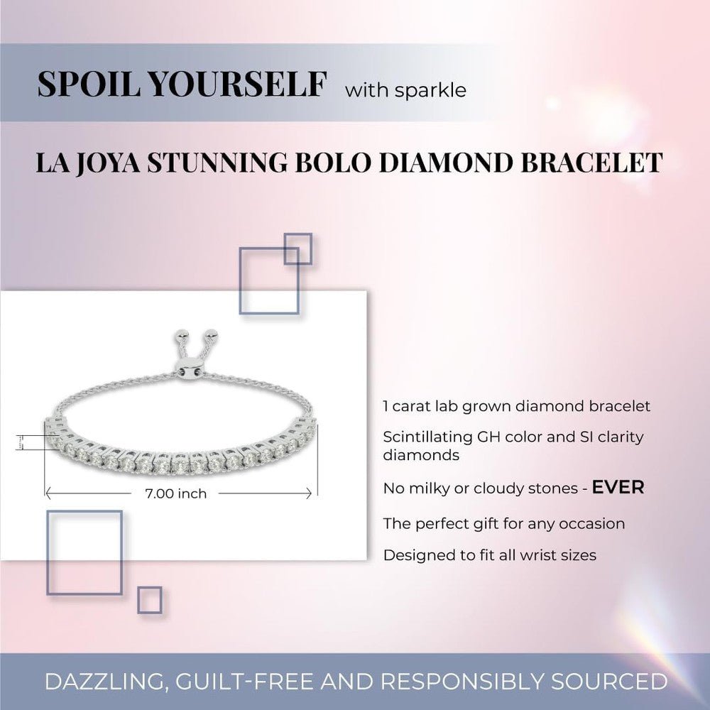 Lab Grown Diamond Bracelets for Women | 1/4 - 1 Carat White Gold Silver Adjustable Bolo Diamond Bracelet - Future Jewelry