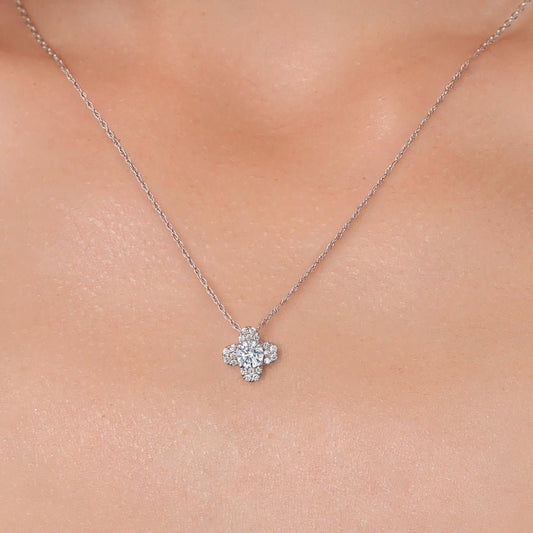 Lab Grown Diamond Clover Pendant in 10K White Gold - Future Jewelry