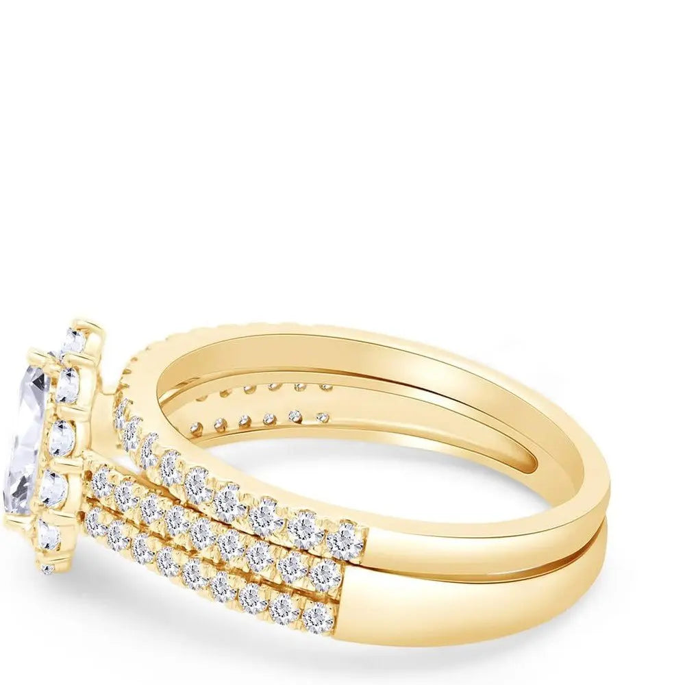 Lab Grown Diamond Halo Bridal Ring Set in 14K Gold