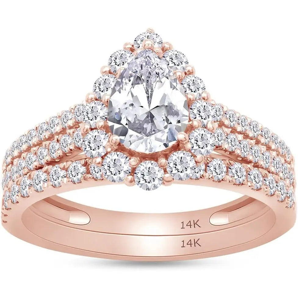 Lab Grown Diamond Halo Bridal Ring Set in 14K Gold