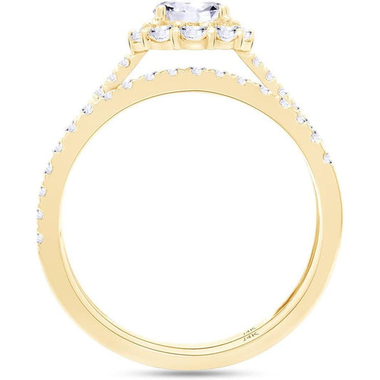 Lab Grown Diamond Halo Bridal Ring Set in 14K Gold - Future Jewelry