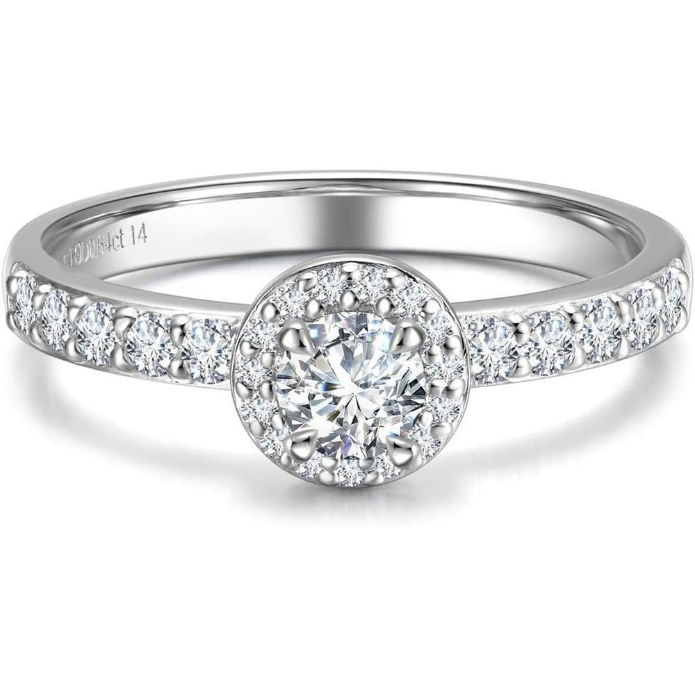Lab grown diamond halo ring in sterling silver with 0.64–1.43 carat total weight sparkle. A promise, engagement, or anniversary gift she'll treasure. - Future Jewelry