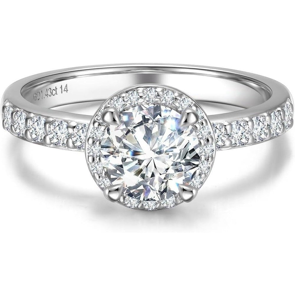 Lab grown diamond halo ring in sterling silver with 0.64–1.43 carat total weight sparkle. A promise, engagement, or anniversary gift she'll treasure. - Future Jewelry