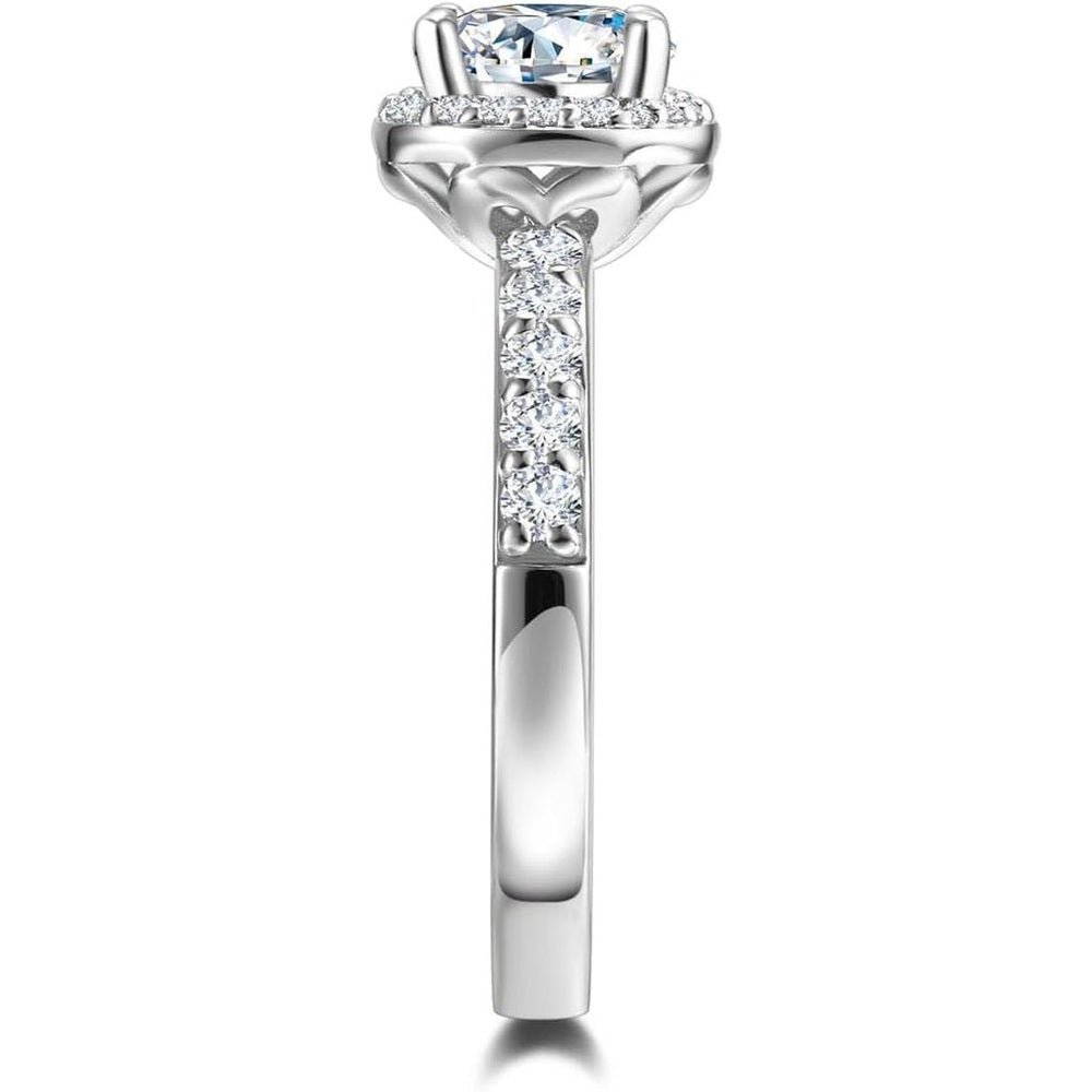 Lab grown diamond halo ring in sterling silver with 0.64–1.43 carat total weight sparkle. A promise, engagement, or anniversary gift she'll treasure. - Future Jewelry