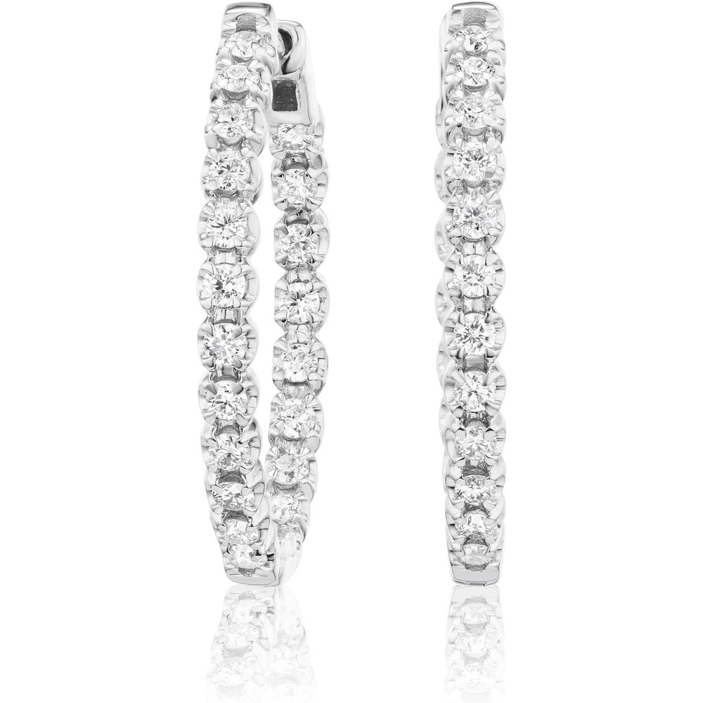 Lab Grown Diamond Inside Out Hoop Earrings for Women I 10k White Gold Earrings for Her I IGI Certified 1/2 to 1 Carat Diamonds (I - J, SI1 - SI2, cttw) Hinged Hoops - Future Jewelry