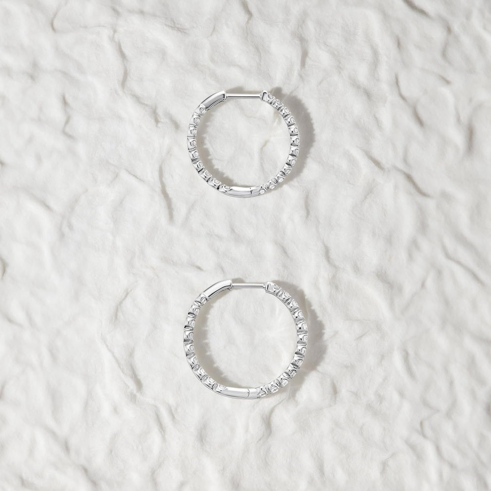 Lab Grown Diamond Inside Out Hoop Earrings for Women I 10k White Gold Earrings for Her I IGI Certified 1/2 to 1 Carat Diamonds (I - J, SI1 - SI2, cttw) Hinged Hoops - Future Jewelry