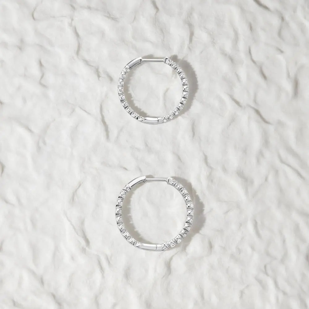Lab Grown Diamond Inside Out Hoop Earrings for Women I 10k White Gold Earrings for Her I IGI Certified 1/2 to 1 Carat Diamonds (I - J, SI1 - SI2, cttw) Hinged Hoops - Future Jewelry