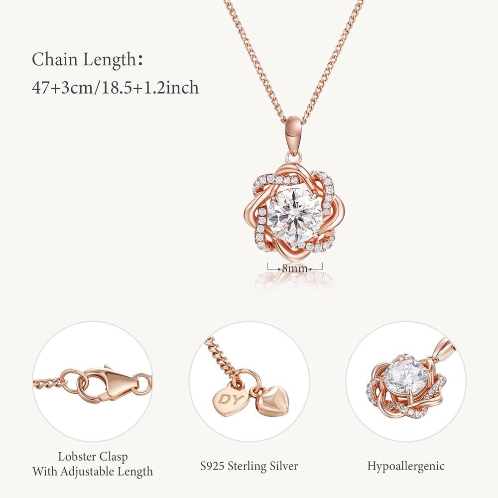 Lab Grown Diamond Pendant Necklace for Women, 1CT, 2CT, 3CT, D Color & VVS1 Clarity Lab Grown Diamond rose gold necklace Diamond Jewelry, 18K Rose with Certificate, Round Brilliant Cut, Romantic Gift - Future Jewelry