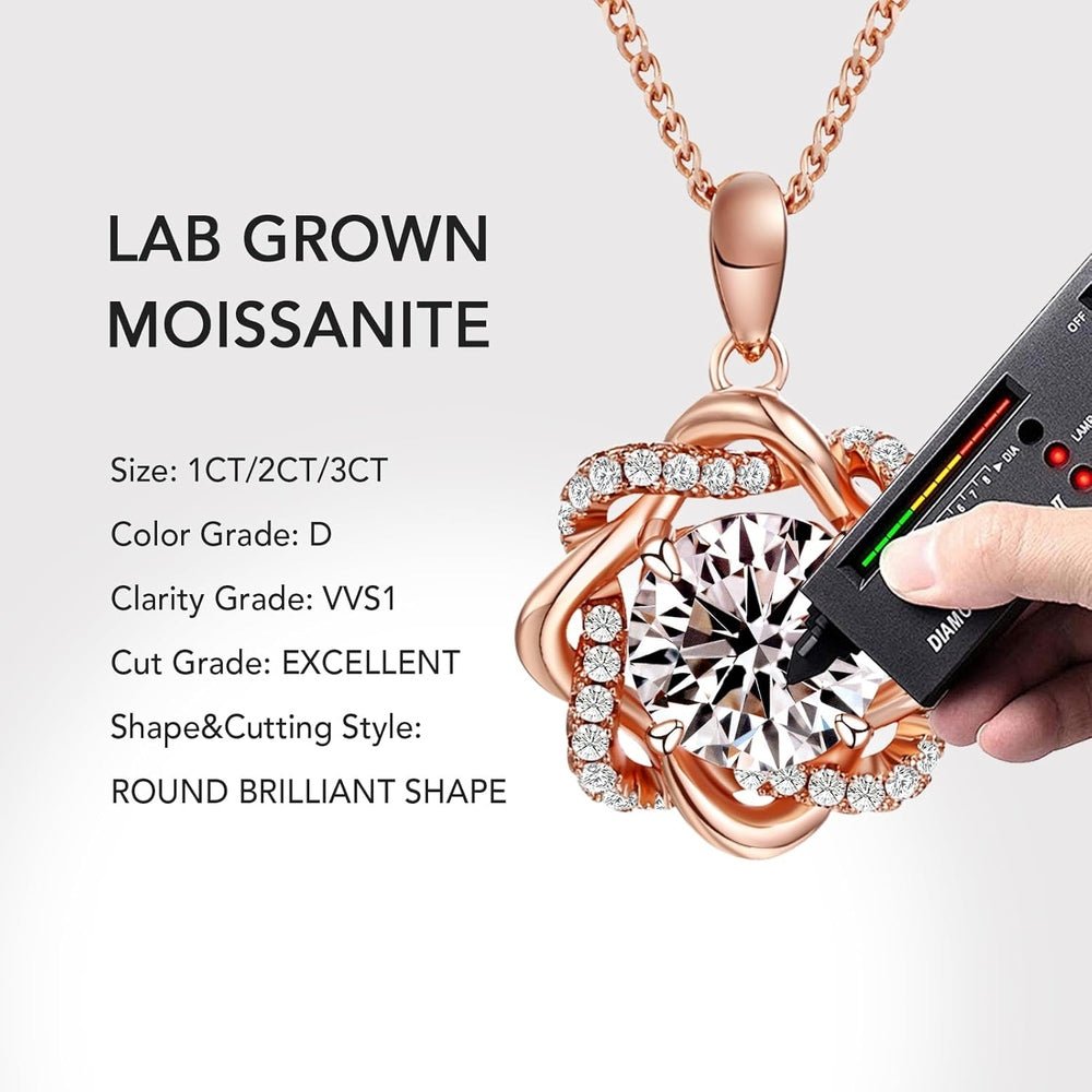 Lab Grown Diamond Pendant Necklace for Women, 1CT, 2CT, 3CT, D Color & VVS1 Clarity Lab Grown Diamond rose gold necklace Diamond Jewelry, 18K Rose with Certificate, Round Brilliant Cut, Romantic Gift - Future Jewelry