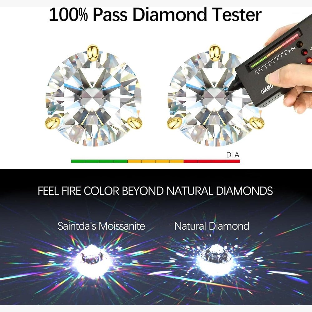 Lab Grown Diamond Stud Earrings for Women, Gold Vermeil 925 Sterling Silver Lab Created Diamond Studs Solitaire Earrings Jewelry - Future Jewelry