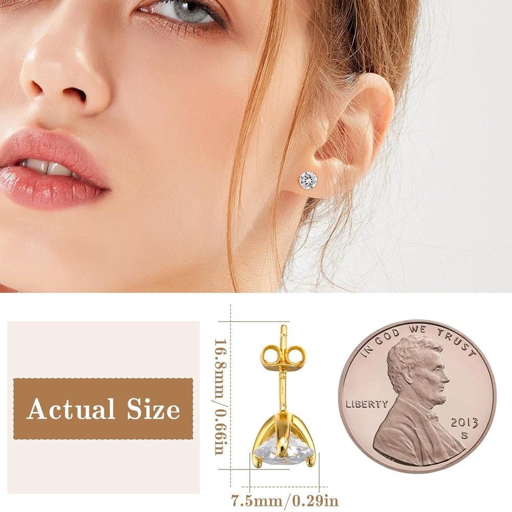 Lab Grown Diamond Stud Earrings for Women, Gold Vermeil 925 Sterling Silver Lab Created Diamond Studs Solitaire Earrings Jewelry - Future Jewelry