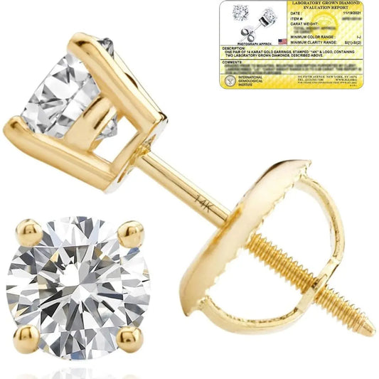 Lab Grown Diamond Stud Earrings IGI Certified 14K Gold - Future Jewelry