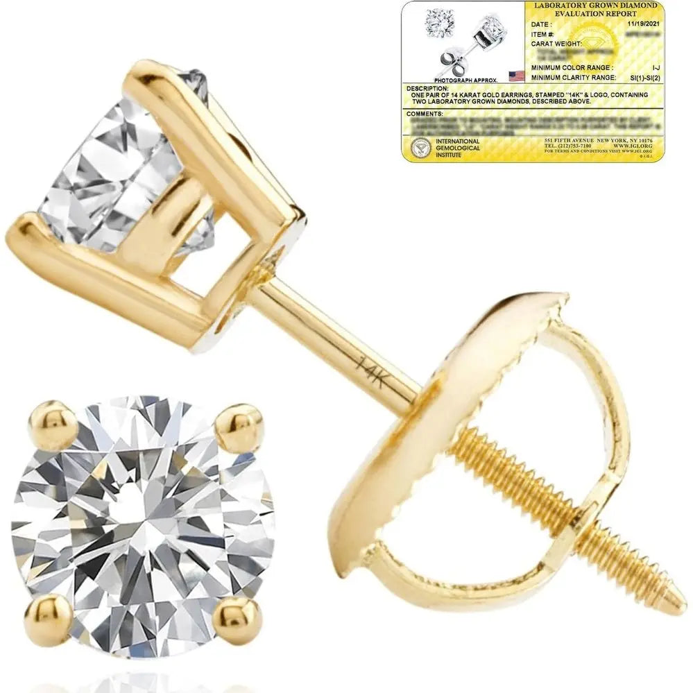 Lab Grown Diamond Stud Earrings IGI Certified 14K Gold - Future Jewelry
