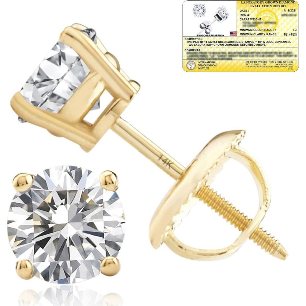Lab Grown Diamond Stud Earrings IGI Certified 14K Gold - Future Jewelry
