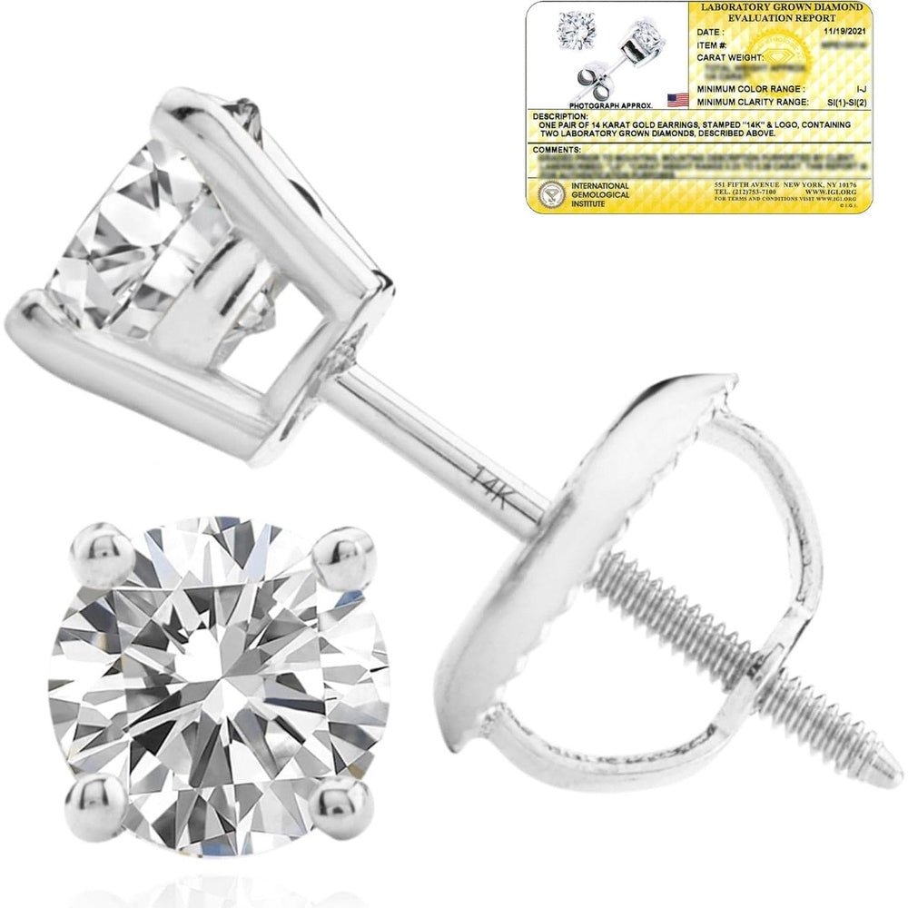 Lab Grown Diamond Stud Earrings IGI Certified 14K Gold - Future Jewelry