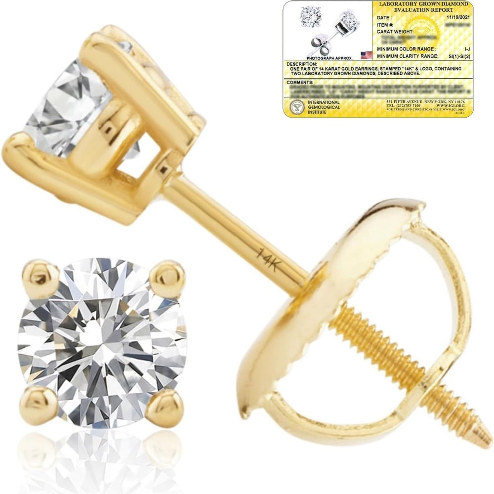 Lab Grown Diamond Stud Earrings IGI Certified 14K Gold - Future Jewelry
