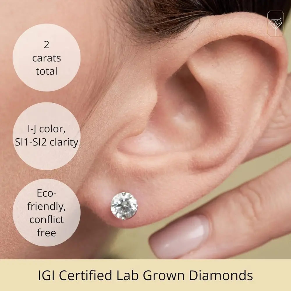 Lab Grown Diamond Stud Earrings IGI Certified 14K Gold - Future Jewelry