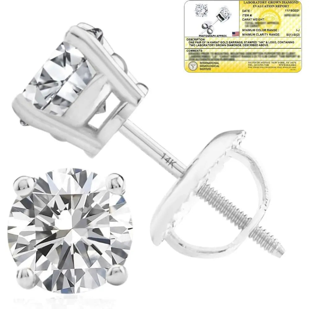 Lab Grown Diamond Stud Earrings IGI Certified 14K Gold - Future Jewelry