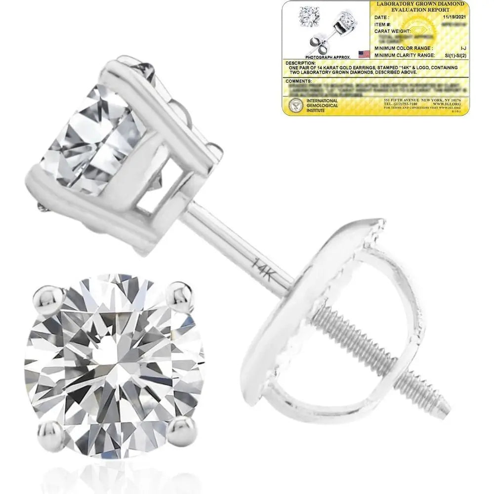 Lab Grown Diamond Stud Earrings IGI Certified 14K Gold - Future Jewelry