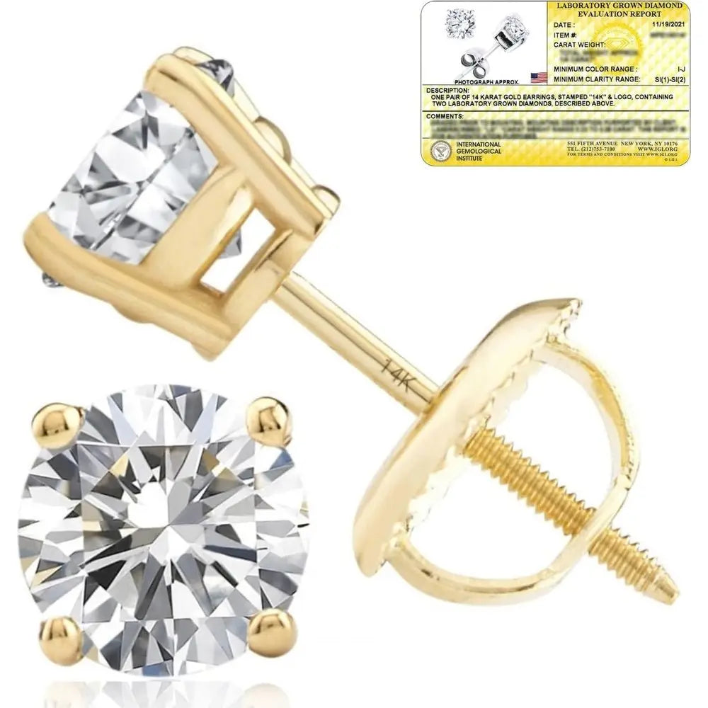 Lab Grown Diamond Stud Earrings IGI Certified 14K Gold - Future Jewelry