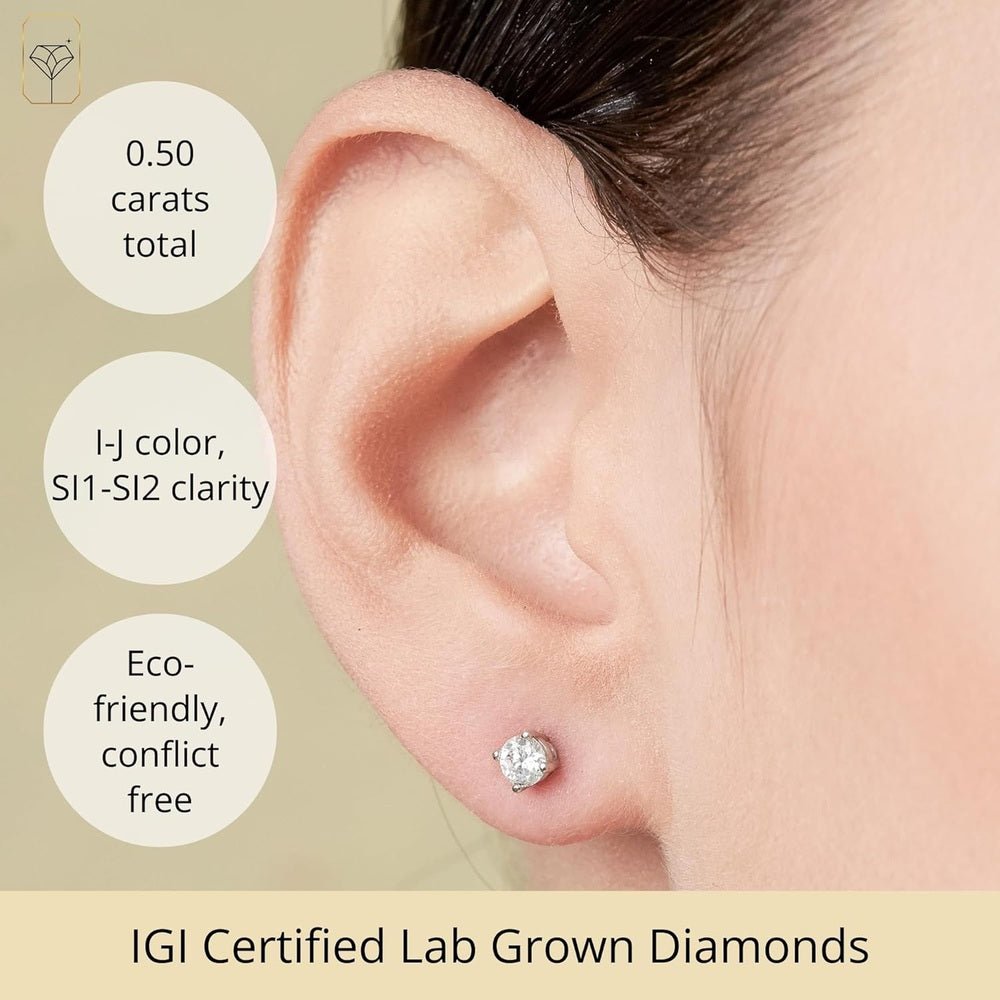 Lab Grown Diamond Stud Earrings IGI Certified 14K Gold - Future Jewelry