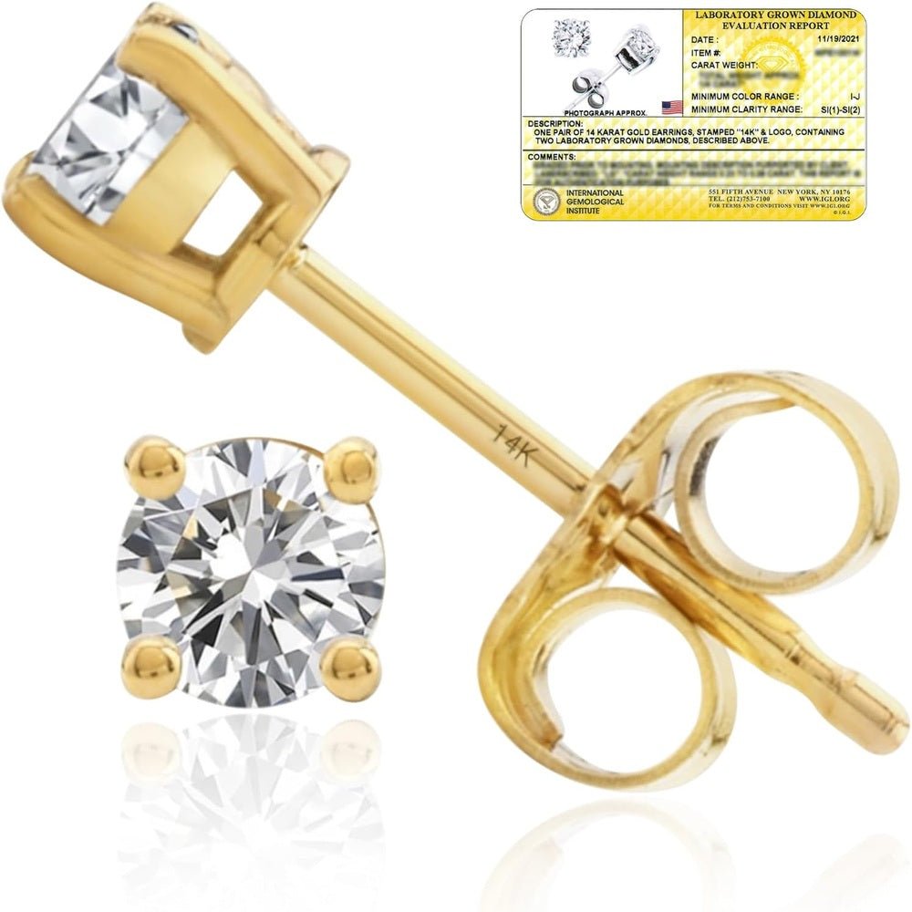 Lab Grown Diamond Stud Earrings IGI Certified 14K Gold - Future Jewelry