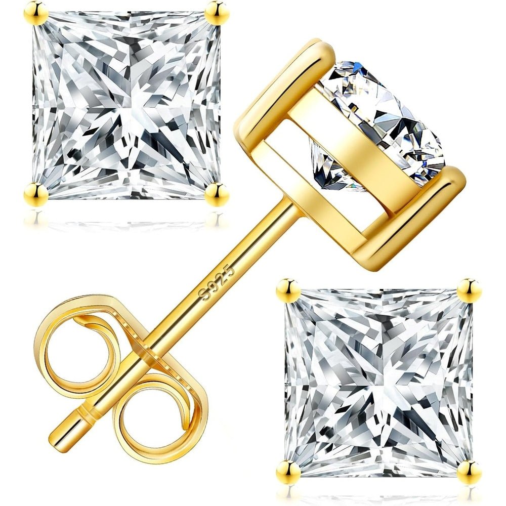 Lab Grown Diamond Studs Earrings for Women, 925 Sterling Silver D Color VVS1, Lab Created Princess Cut Diamond White Gold Plated Earring, 0.6ct - 2ct Brilliant Jewelry Gift For Her - Future Jewelry