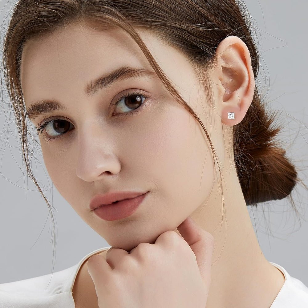 Lab Grown Diamond Studs Earrings for Women, 925 Sterling Silver D Color VVS1, Lab Created Princess Cut Diamond White Gold Plated Earring, 0.6ct - 2ct Brilliant Jewelry Gift For Her - Future Jewelry