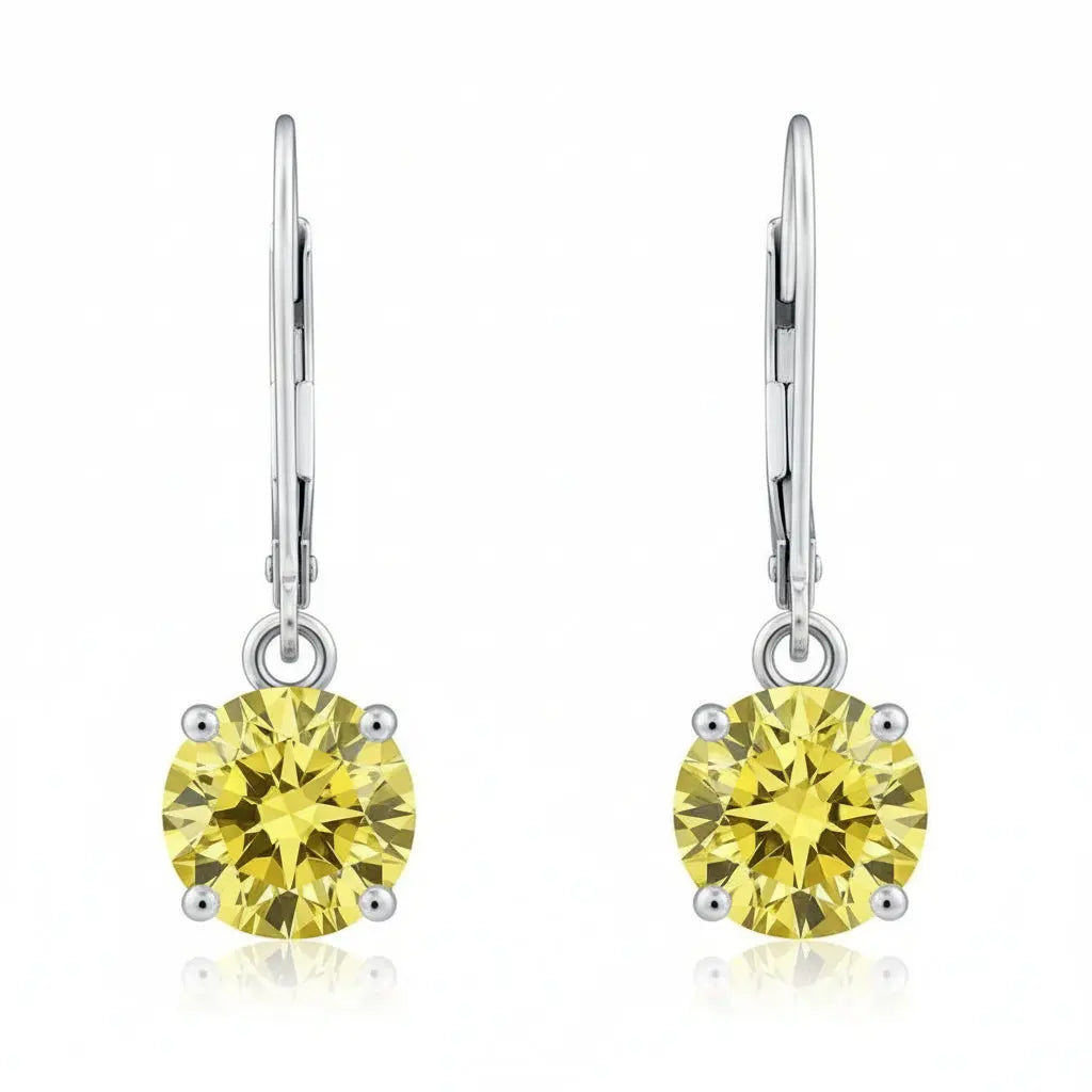 2 carat yellow lab grown diamond earrings in 14K white gold, Future Jewelry