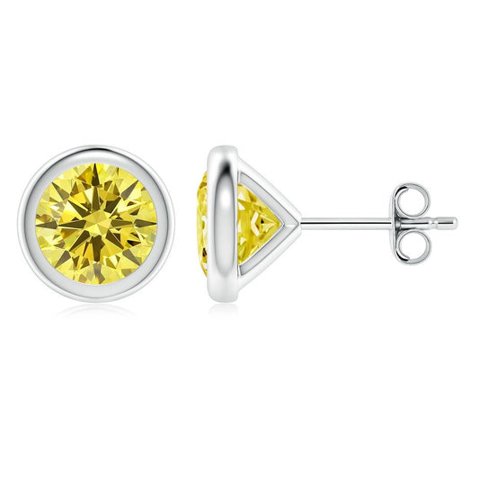 Lab Grown Yellow Diamond Earrings in 14K White Gold - Future Jewelry