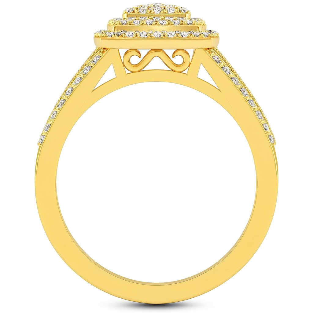 Gold ring with diamond accents on a white background