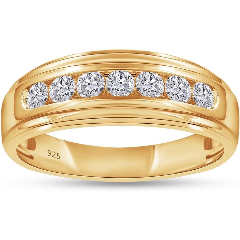 Men's Wedding Band Ring, 1/2 Carat Round Lab Grown Diamond Channel Set 7 - Stone Wedding Anniversary Band Ring - Future Jewelry