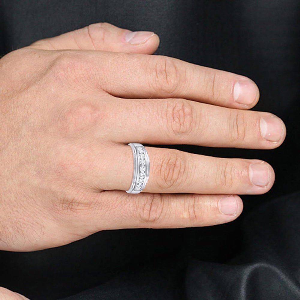 Men's Wedding Band Ring, 1/2 Carat Round Lab Grown Diamond Channel Set 7 - Stone Wedding Anniversary Band Ring - Future Jewelry