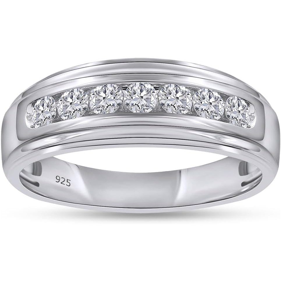 Men's Wedding Band Ring, 1/2 Carat Round Lab Grown Diamond Channel Set 7 - Stone Wedding Anniversary Band Ring - Future Jewelry