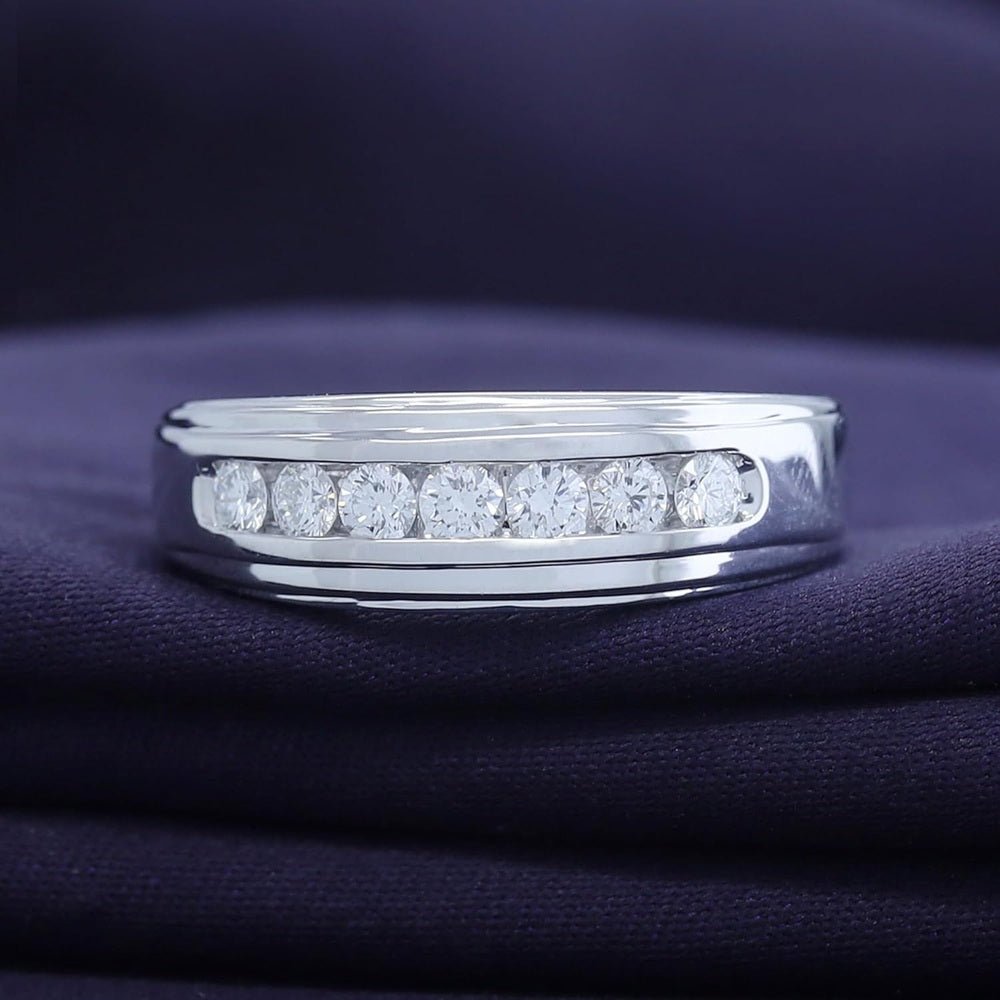 Men's Wedding Band Ring, 1/2 Carat Round Lab Grown Diamond Channel Set 7 - Stone Wedding Anniversary Band Ring - Future Jewelry