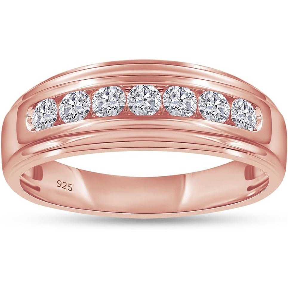 Men's Wedding Band Ring, 1/2 Carat Round Lab Grown Diamond Channel Set 7 - Stone Wedding Anniversary Band Ring - Future Jewelry