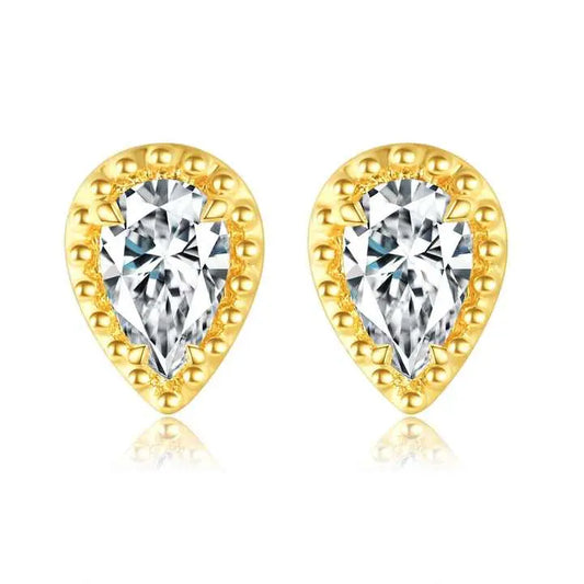 Pear Cut Lab Grown Diamond Stud Earrings in 18K Yellow Gold, close-up - Future Jewelry