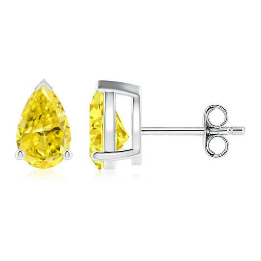Pear - Shaped Lab - Grown Fancy Intense Yellow Diamond Solitaire Stud Earrings - Future Jewelry